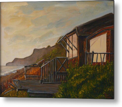 Beach Metal Print featuring the painting Sunset at the Beach House by Terry Taylor