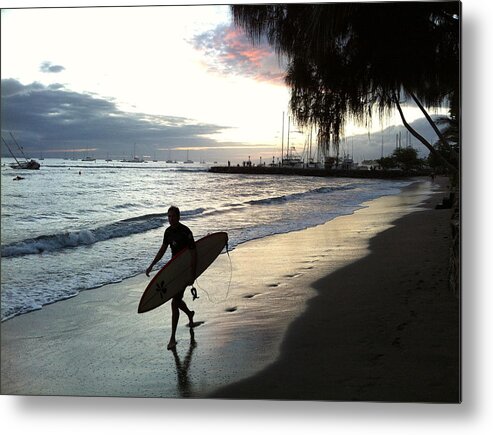 Surfing Metal Print featuring the photograph Sunset Surf by Kathy Corday