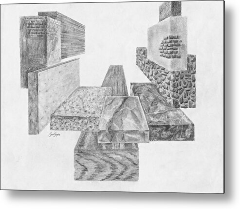 Wood Metal Print featuring the drawing Timber and Stone by Frank SantAgata
