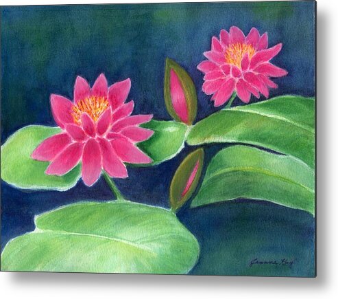 Water Lilies Metal Print featuring the painting Water Lilies by Jeanne Juhos