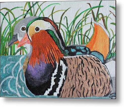 Mandarin Ducks Metal Print featuring the painting A Lovely Pair #1 by Amy Gallagher