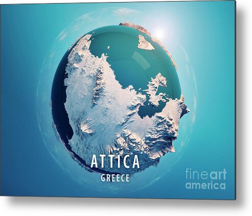 Attica Metal Print featuring the digital art Attica Greece 3D Little Planet 360-Degree Sphere Panorama Blue #1 by Frank Ramspott