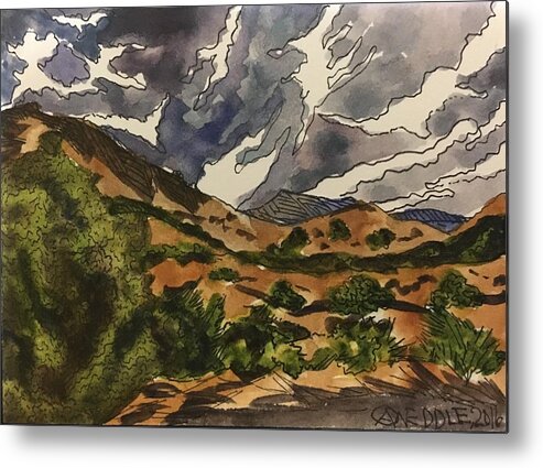 Landscape Metal Print featuring the painting Clouds over Davis Mountains by Angela Weddle
