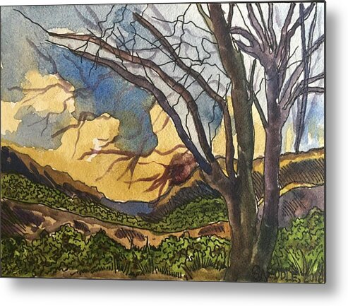 Landscape Metal Print featuring the painting Davis Mountains at Sunrise by Angela Weddle