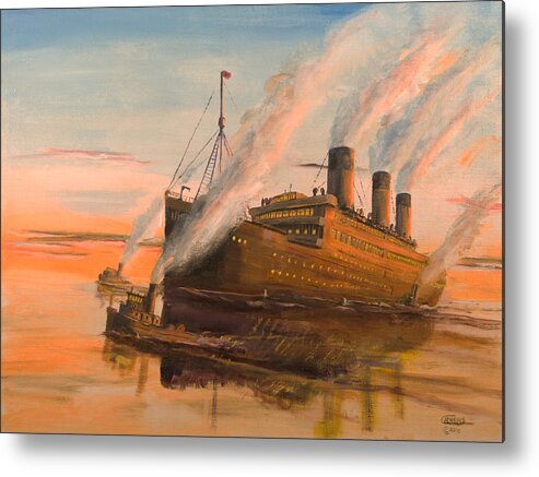 Ship Metal Print featuring the painting Evening Departure by Christopher Jenkins