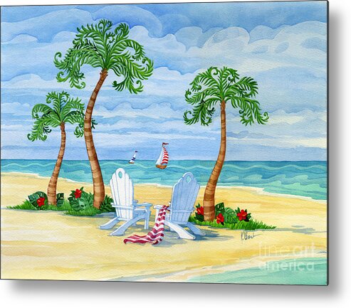 Whimsy Metal Print featuring the painting Whimsy Bay Adirondack Chairs #1 by Paul Brent