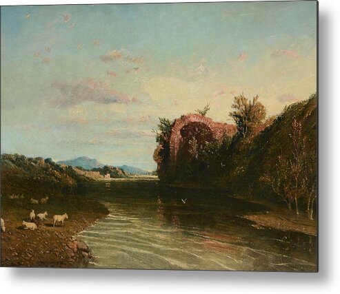 William Linton (1791-1876) A Roman River Scene Metal Print featuring the painting A Roman River Scene #2 by William Linton