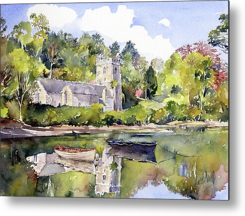 Watercolor Metal Print featuring the painting St Just in Roseland Church #2 by Margaret Merry
