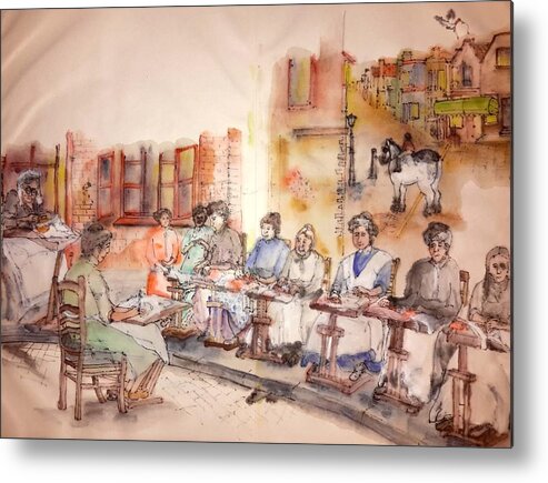 The Netherlands. Landscape. Cityscape. Making Lace. Figures. Woman Metal Print featuring the painting Of Clogs And Windmills Album #20 by Debbi Saccomanno Chan