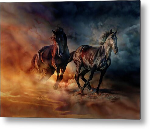 Horses Metal Print featuring the painting Two horses #3 by Lilia S
