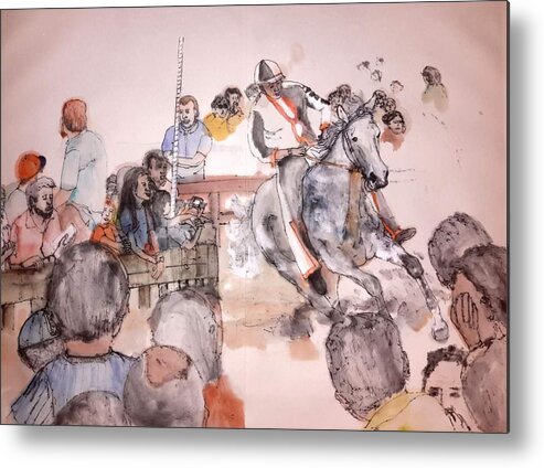 Il Palio. Siena.italy Horse Race. Event Medieval Metal Print featuring the painting Il Palio story album #4 by Debbi Saccomanno Chan