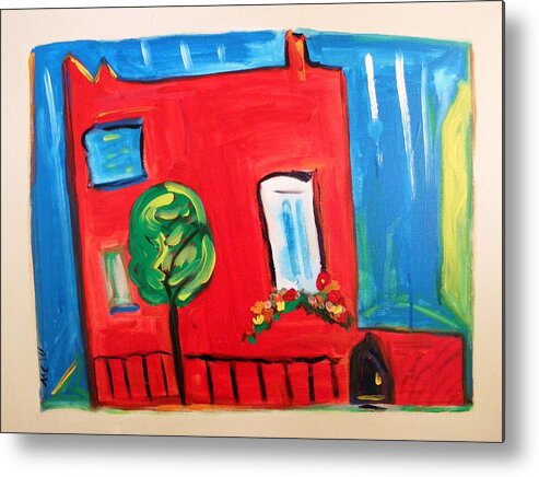 Red House Metal Print featuring the painting A House with a Smile to Give by Mary Carol Williams