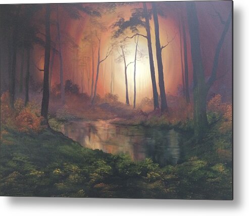 Forest Trees Water Metal Print featuring the painting A Place Of Serenity by Jean Walker
