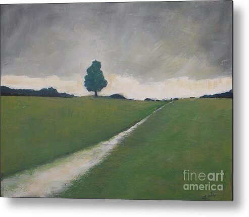 Green Landscape Metal Print featuring the painting A Quiet Afternoon by Vesna Antic