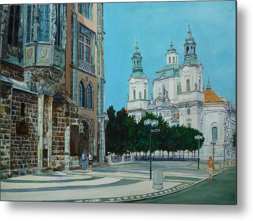 Europe Metal Print featuring the painting A Scene in Prague by Bryan Bustard