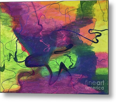 Colorful Abstract Cloud Swirling Lines By Annette M Stevenson Metal Print featuring the painting Colorful Abstract Cloud Swirling Lines by Annette M Stevenson