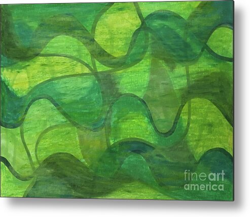Abstract Green Wave Connection By Annette M Stevenson Metal Print featuring the painting Abstract Green Wave Connection by Annette M Stevenson