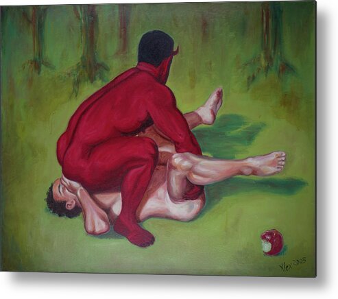 Erotic Metal Print featuring the painting Adam Tastes The Apple by Alex Abel