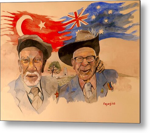 Anzac Day Metal Print featuring the painting Adil Sahin and Len Hall by Ray Agius