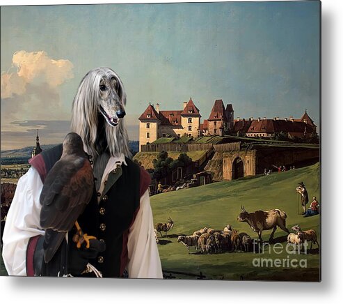 Afghan Hound Canvas Metal Print featuring the painting Afghan Hound-Falconer and castle Canvas Fine Art Print by Sandra Sij