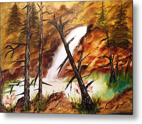 Northern Metal Print featuring the painting Algonquin Waterfall - II by Donna Painter