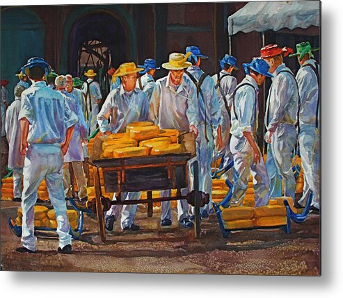 Figures Metal Print featuring the painting Alkmaar Market by Carolyn Epperly