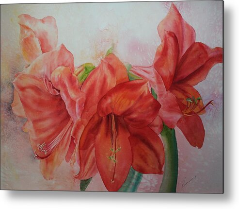 Flowers Metal Print featuring the painting Amarylis by Ruth Kamenev