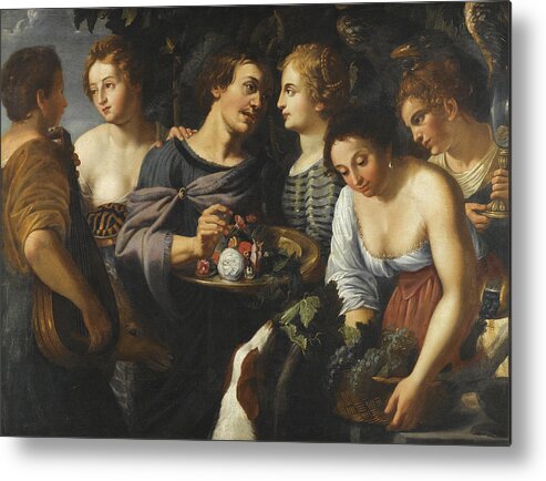 Follower Of Nicolas Regnier Metal Print featuring the painting An Allegory of the Five Senses by Follower of Nicolas Regnier