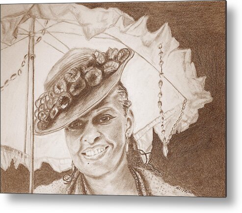 Old Fashion Girl Metal Print featuring the drawing An Old Fashioned Girl in Sepia by Antonia Citrino