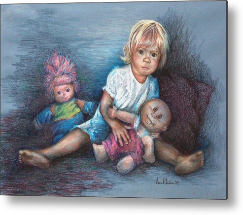 Small Child Metal Print featuring the painting Ashley and Friends by Anne Rhodes