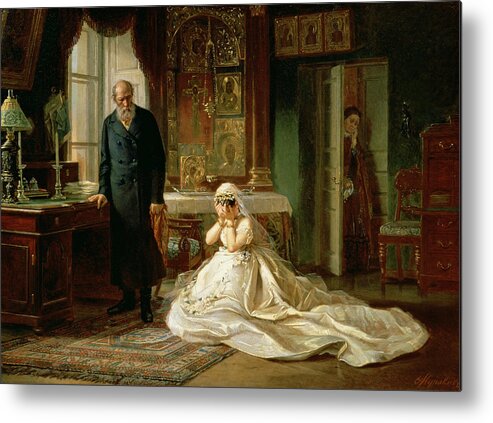 The Metal Print featuring the painting At the Altar by Firs Sergeevich Zhuravlev