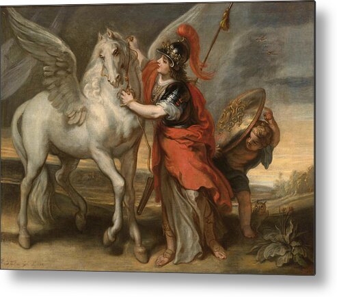 Theodoor Van Thulden Metal Print featuring the painting Athena and Pegasus by Theodoor van Thulden
