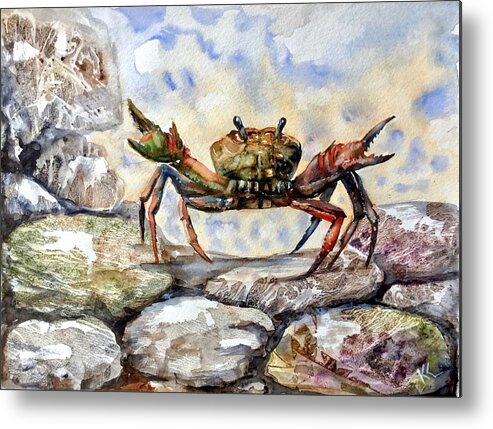 Crab Metal Print featuring the painting Awaking by Katerina Kovatcheva