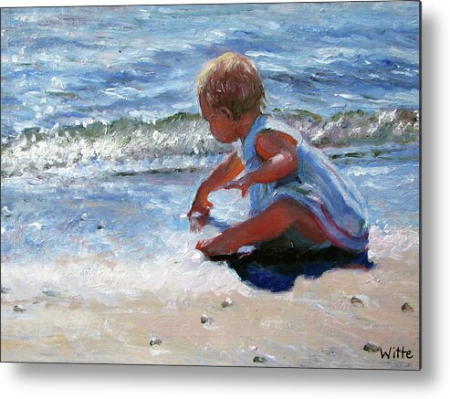 Babies Metal Print featuring the painting Baby and the Beach by Marie Witte