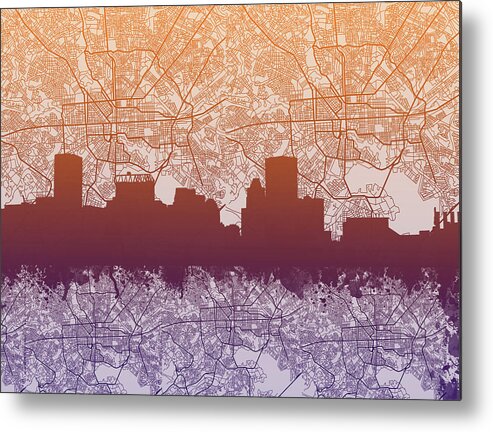 Baltimore Metal Print featuring the painting Baltimore City Skyline Map by Bekim M