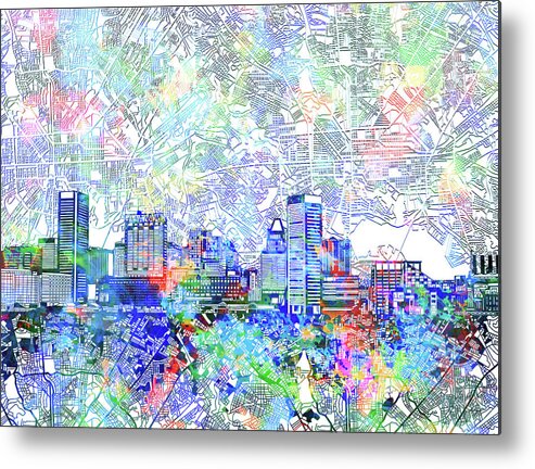 Baltimore Metal Print featuring the painting Baltimore Skyline Watercolor 10 by Bekim M