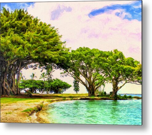 Hawaii Metal Print featuring the painting Banyan Trees at Reeds Bay Hilo by Dominic Piperata