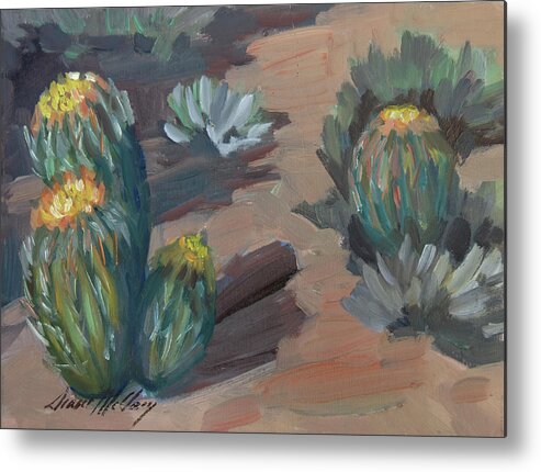 Plein Air Metal Print featuring the painting Barrel Cactus at Tortilla Flat by Diane McClary