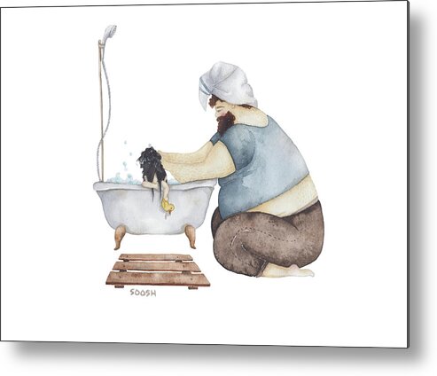 Illustration Metal Poster featuring the drawing Bath time by Soosh
