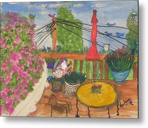 Deck Metal Print featuring the painting Bathtub Lilacs and Deck Joy by Kenlynn Schroeder