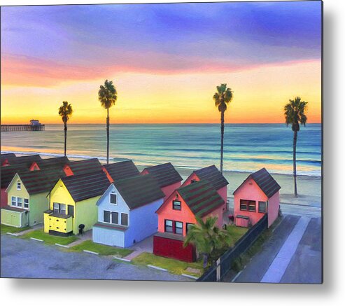Beach Metal Print featuring the painting Beach Cottages in Oceanside by Dominic Piperata