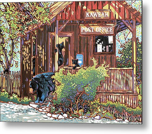 Kaweah Post Office Metal Print featuring the painting Bears at the Kaweah Post by Nadi Spencer