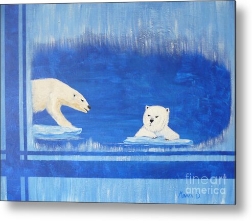 Polar Bear Metal Print featuring the painting Bears In Global Warming by Monika Shepherdson