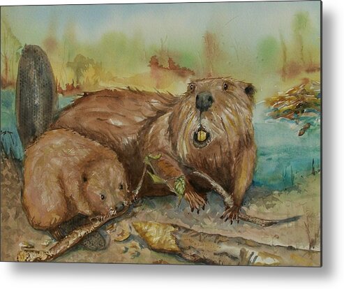 Beaver Metal Print featuring the painting Beavers by Barbara McGeachen
