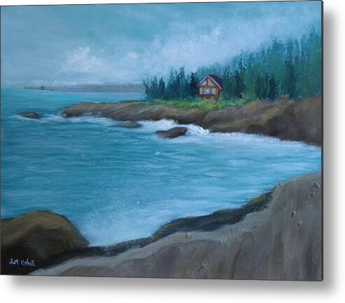 Seascape Storm Landscape Forrest Rocks Waves Metal Print featuring the painting Before The Storm by Scott W White