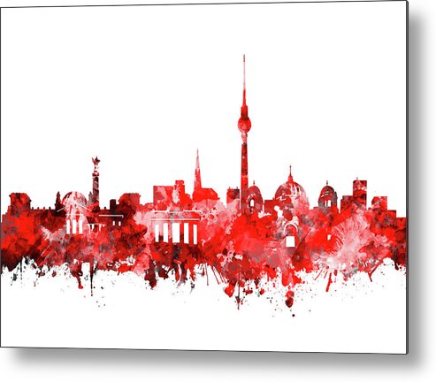 Berlin Metal Print featuring the digital art Berlin City Skyline Red by Bekim M