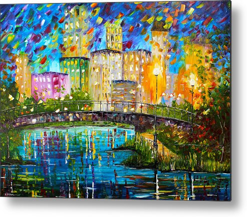City Paintings Metal Print featuring the painting Beyond the Bridge by Kevin Brown
