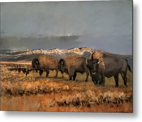 Bison Metal Print featuring the painting Bisons of the Front Range by Jessica Anne Thomas