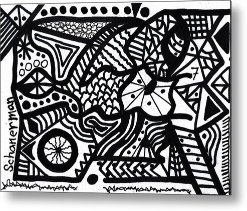 Original Art Metal Print featuring the drawing Black and White 7 by Susan Schanerman