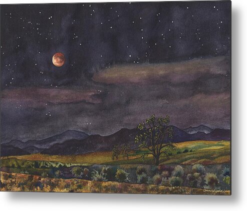 Blood Moon Painting Metal Print featuring the painting Blood Moon Over Boulder by Anne Gifford